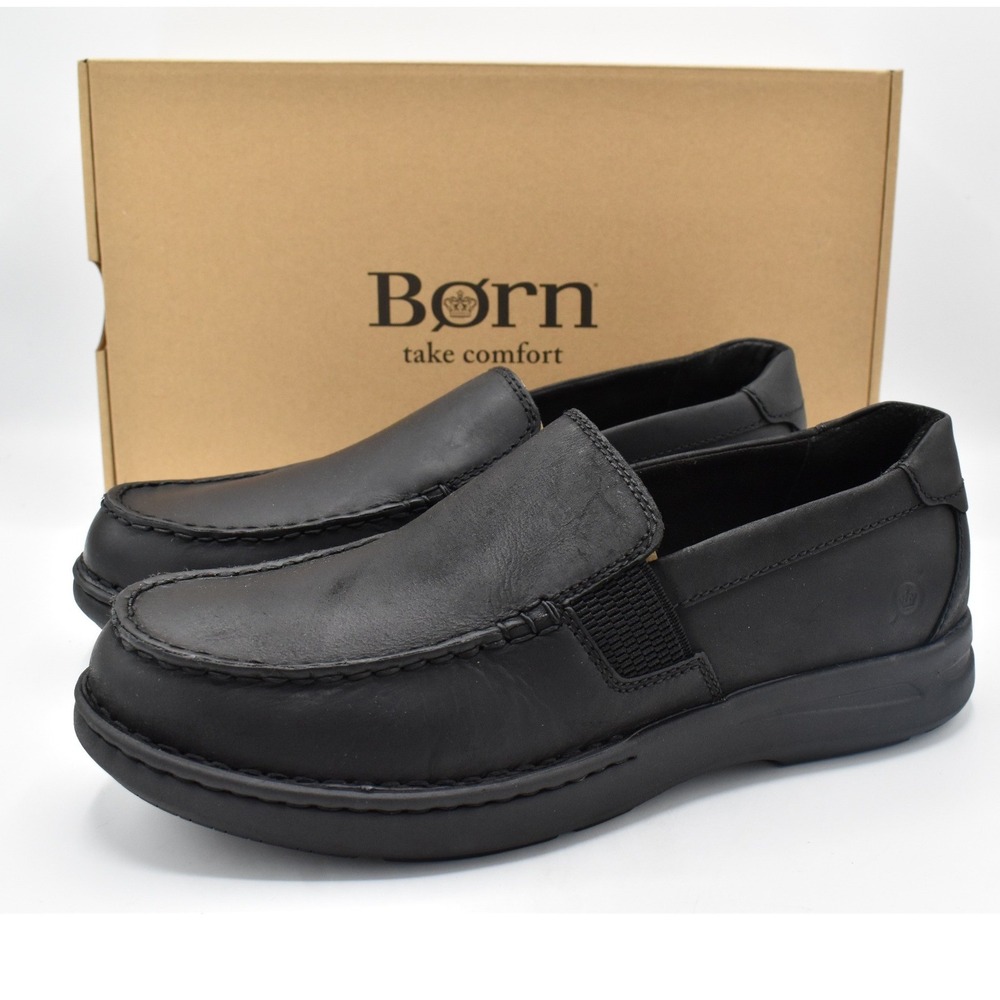 Born Mariner Loafers Mens 9 Black Full Grain Leather Slip On Moc Toe Shoes NEW